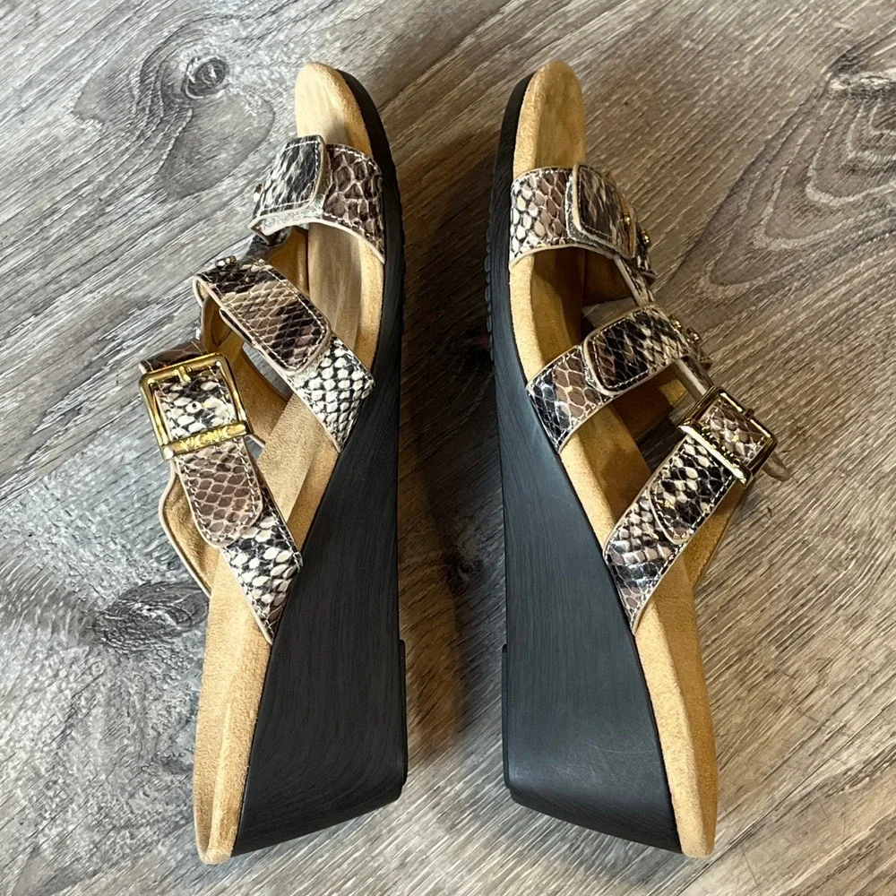 Vionic Radia Snakeskin Leather Wedge Sandals Brown Cream 381 RADIA Womens 6